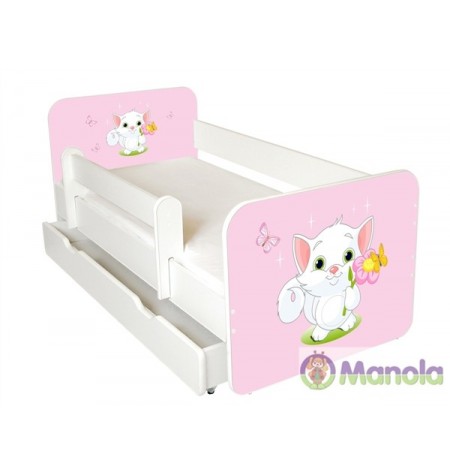Manola B pink cica ágyneműtartós gyerekágy levehető leesésgátlóval