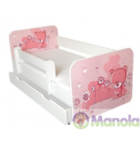 Manola B pink maci ágyneműtartós gyerekágy levehető leesésgátlóval