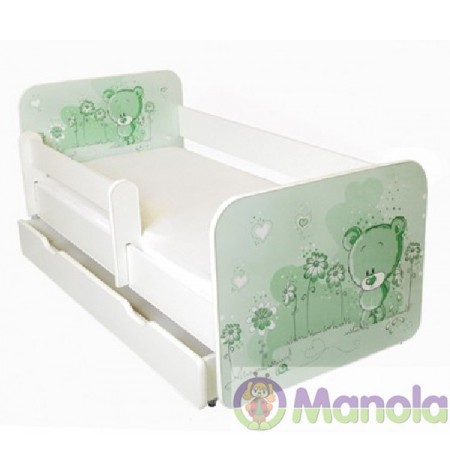 Manola B zöld maci ágyneműtartós gyerekágy levehető leesésgátlóval