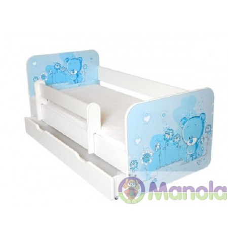 Manola B kék maci ágyneműtartós gyerekágy levehető leesésgátlóval