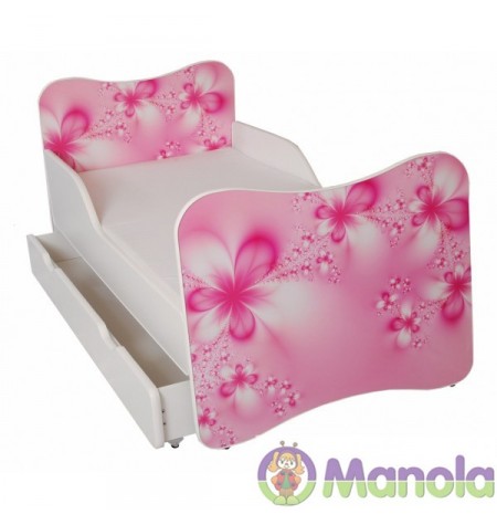 Manola Virágos ágyneműtartós gyerekágy megemelt oldalfallal